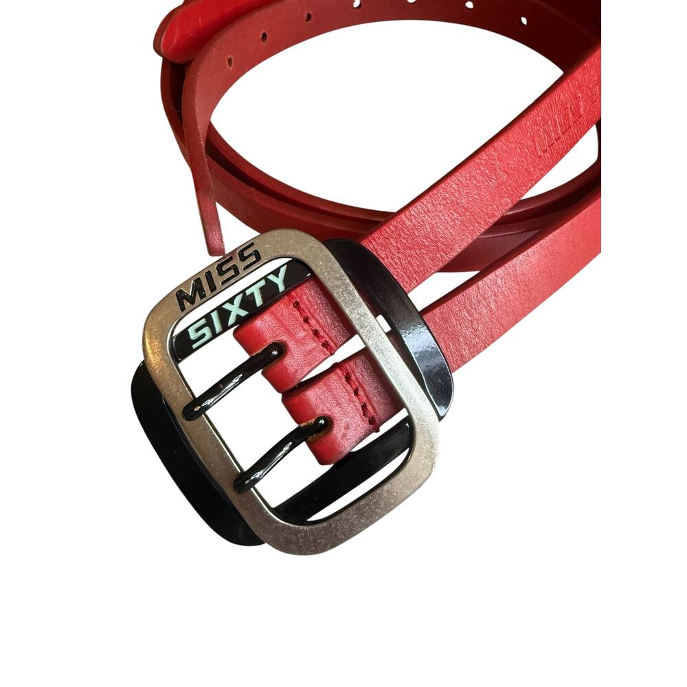 Miss Sixty Y2K Belt Double Prong Leather Statement Belt Red